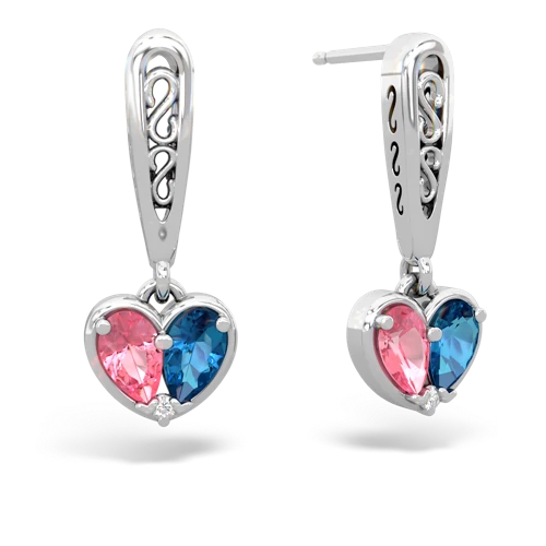 pink sapphire-london topaz filligree earrings