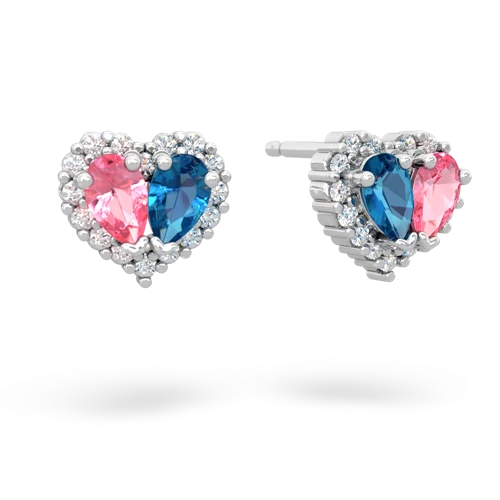 pink sapphire-london topaz halo-heart earrings