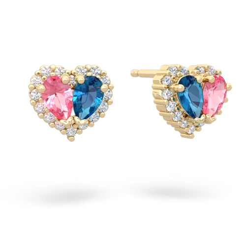 pink sapphire-london topaz halo-heart earrings