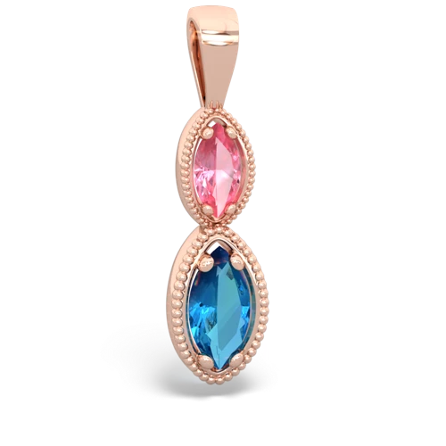 pink sapphire-london topaz antique milgrain pendant