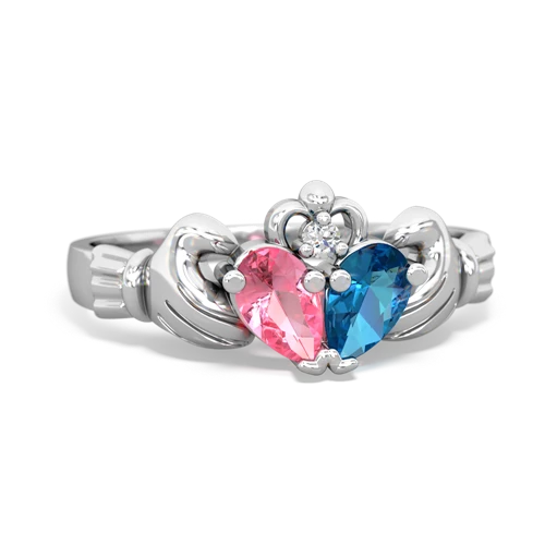 pink sapphire-london topaz claddagh ring