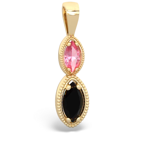 pink sapphire-onyx antique milgrain pendant