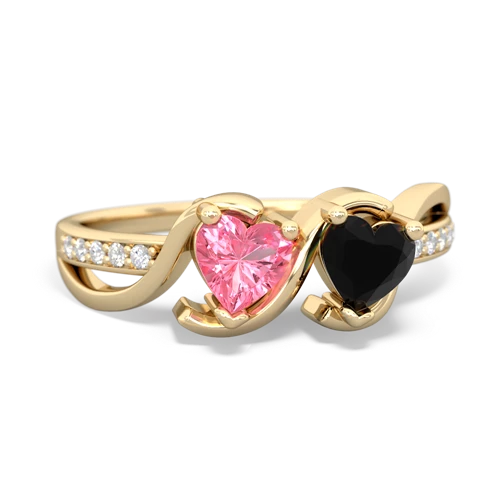 pink sapphire-onyx double heart ring