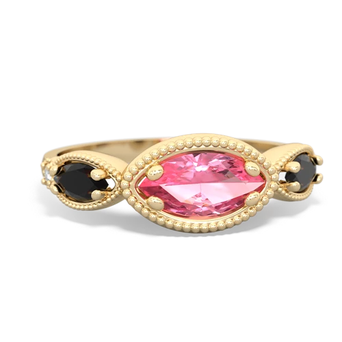 pink sapphire-onyx milgrain marquise ring