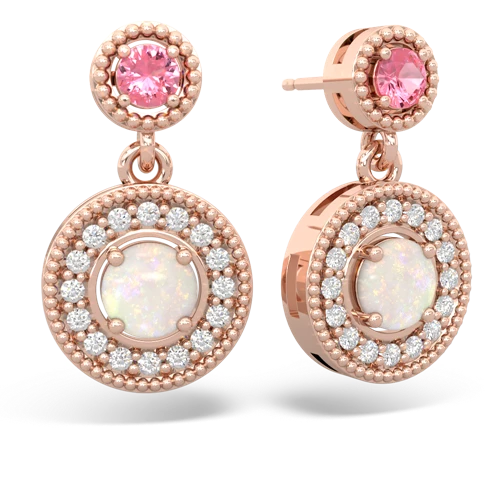 pink sapphire-opal halo earrings