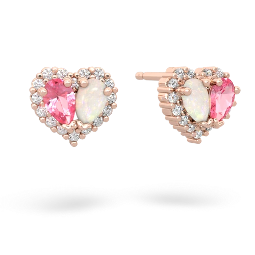 pink sapphire-opal halo-heart earrings