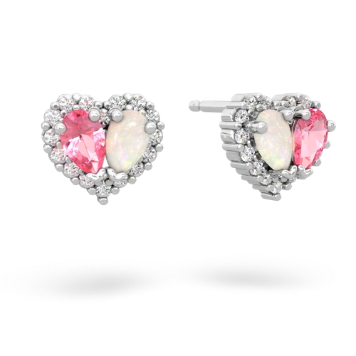 pink sapphire-opal halo-heart earrings