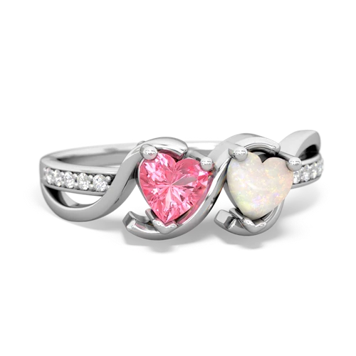 pink sapphire-opal double heart ring