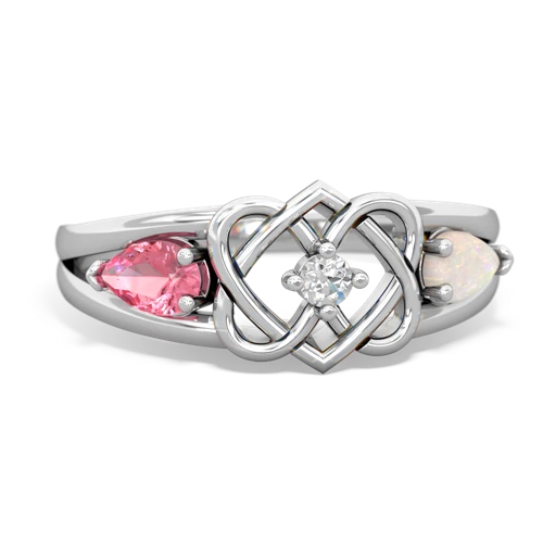 pink sapphire-opal double heart ring