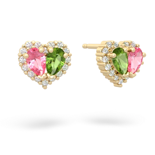 pink sapphire-peridot halo-heart earrings