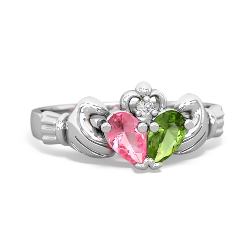 pink sapphire-peridot claddagh ring