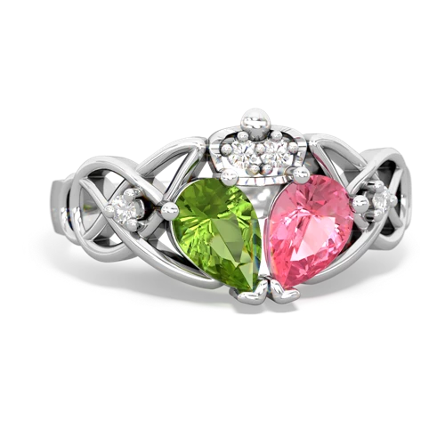 pink sapphire-peridot claddagh ring