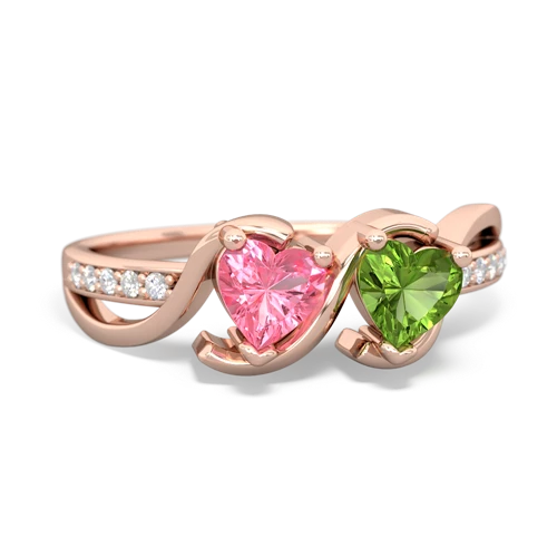 pink sapphire-peridot double heart ring