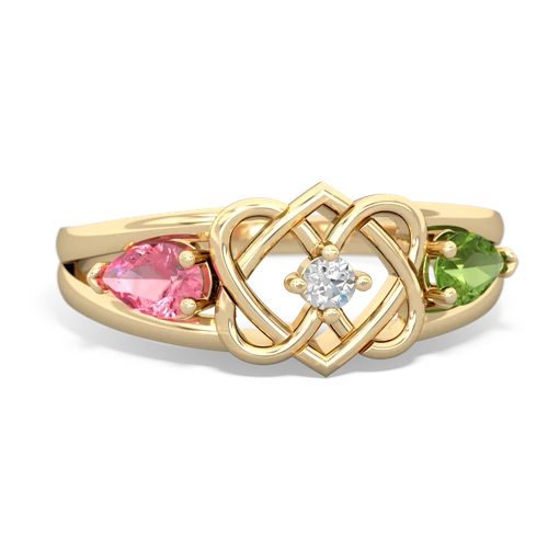 pink sapphire-peridot double heart ring