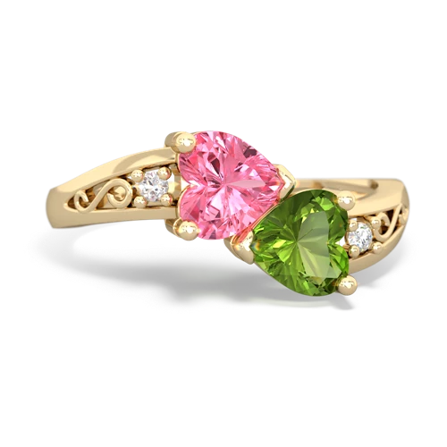 pink sapphire-peridot filligree ring