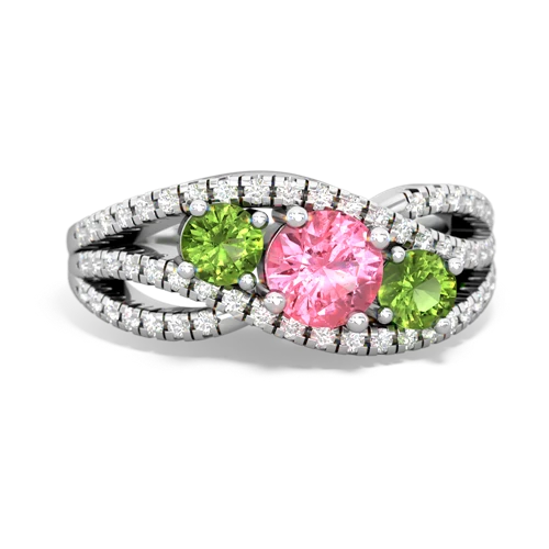 pink sapphire-peridot three stone pave ring