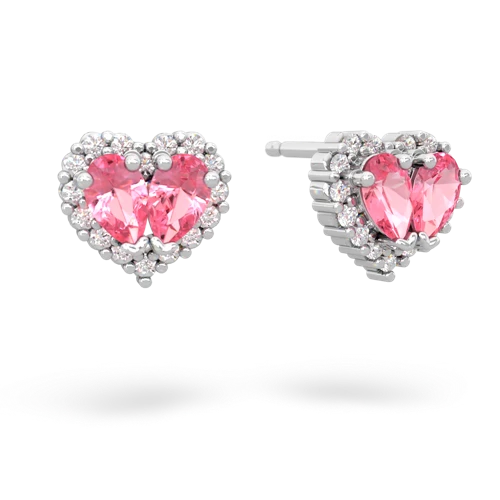 pink sapphire-pink sapphire halo-heart earrings