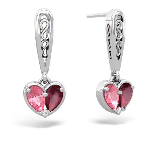 pink sapphire-ruby filligree earrings