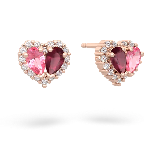 pink sapphire-ruby halo-heart earrings