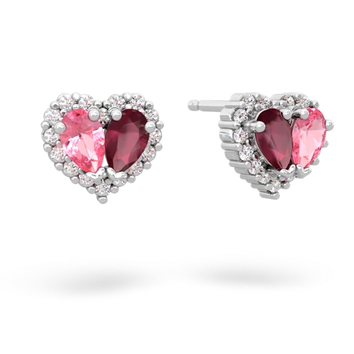 pink sapphire-ruby halo-heart earrings