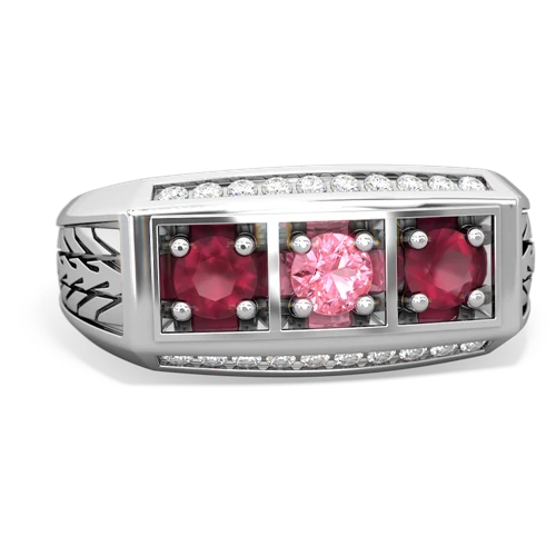 pink sapphire-ruby three stone ring