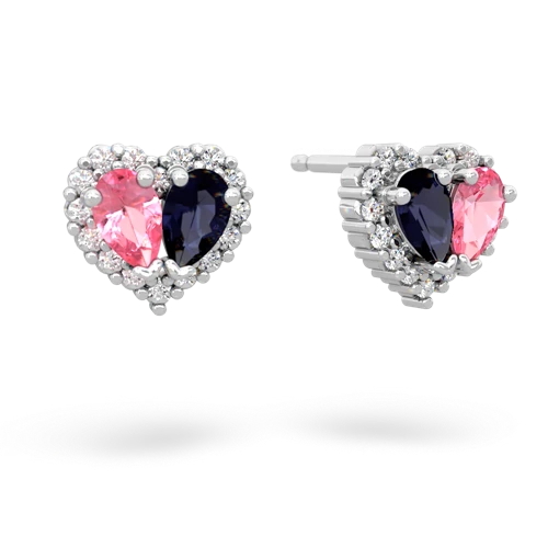 pink sapphire-sapphire halo-heart earrings