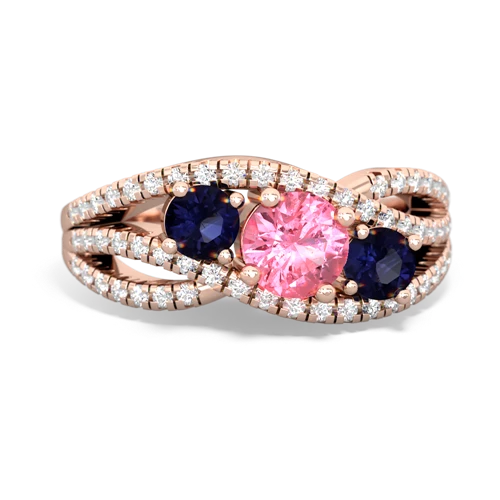 pink sapphire-sapphire three stone pave ring