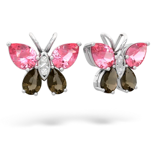 pink sapphire-smoky quartz butterfly earrings