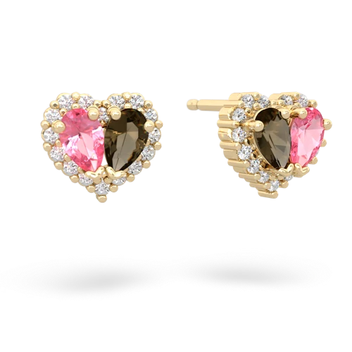 pink sapphire-smoky quartz halo-heart earrings