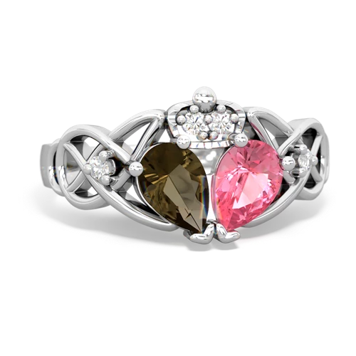 pink sapphire-smoky quartz claddagh ring