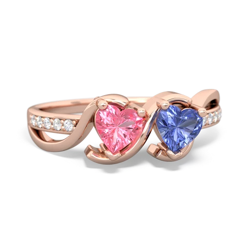 pink sapphire-tanzanite double heart ring