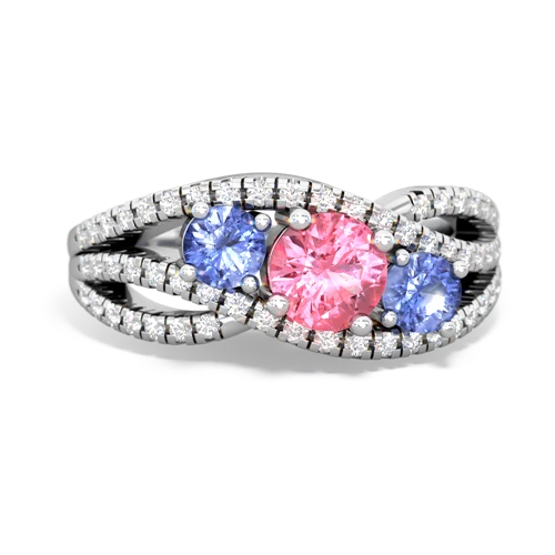 pink sapphire-tanzanite three stone pave ring