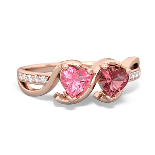 pink sapphire-tourmaline double heart ring