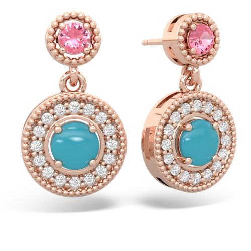 pink sapphire-turquoise halo earrings