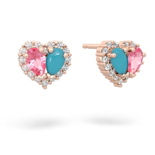 pink sapphire-turquoise halo-heart earrings