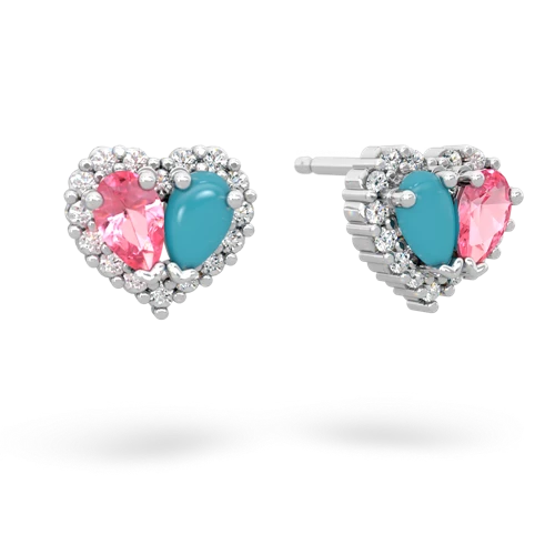 pink sapphire-turquoise halo-heart earrings