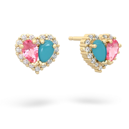 pink sapphire-turquoise halo-heart earrings