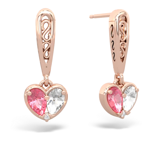 pink sapphire-white topaz filligree earrings