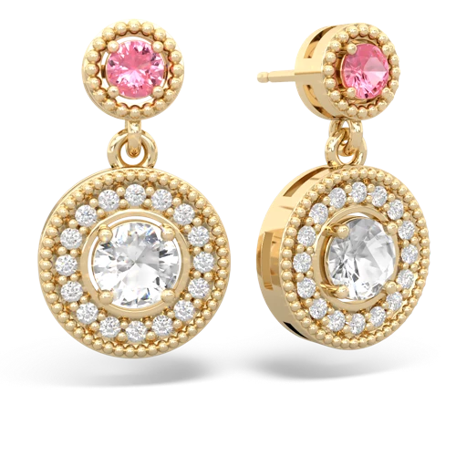 pink sapphire-white topaz halo earrings