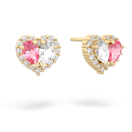 pink sapphire-white topaz halo-heart earrings
