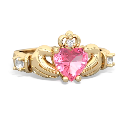 pink sapphire-white topaz claddagh ring