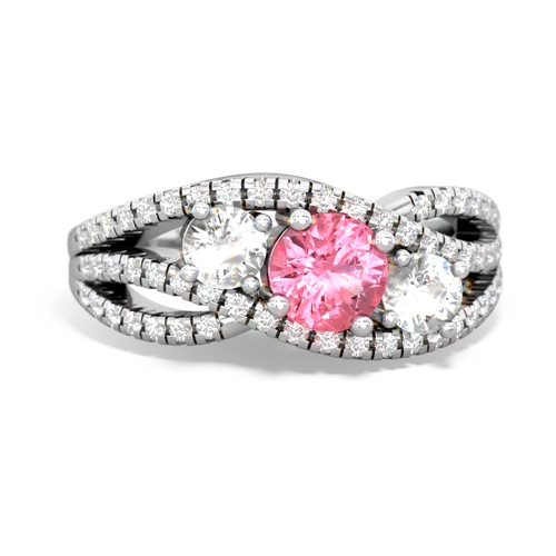 pink sapphire-white topaz three stone pave ring