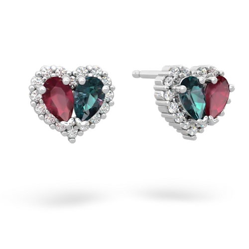 ruby-alexandrite halo-heart earrings