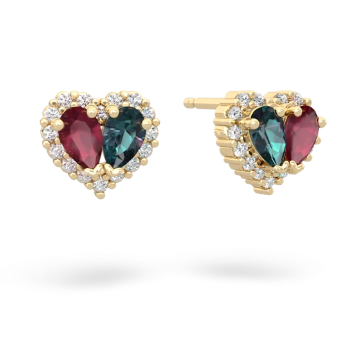 ruby-alexandrite halo-heart earrings