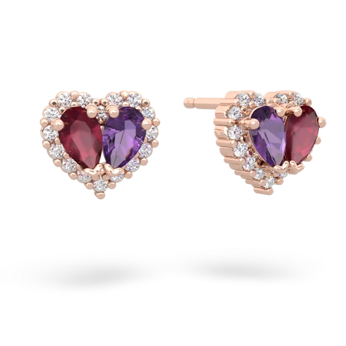 ruby-amethyst halo-heart earrings