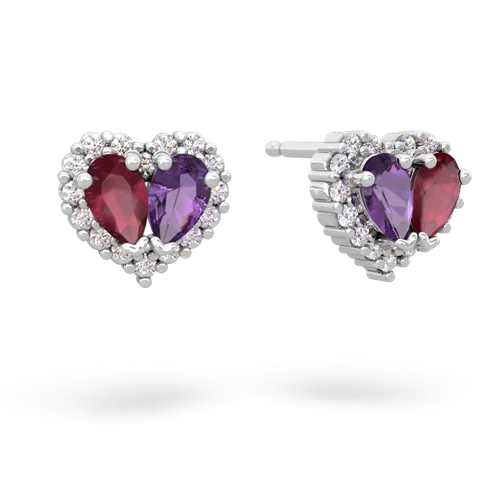 ruby-amethyst halo-heart earrings