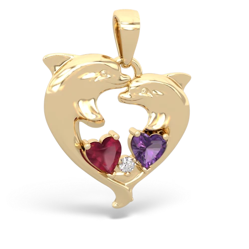 ruby-amethyst dolphins pendant