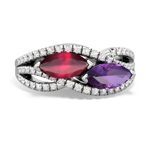 ruby-amethyst double heart ring