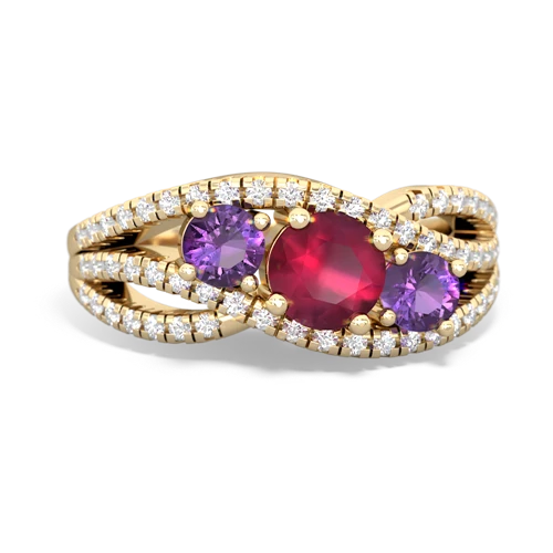 ruby-amethyst three stone pave ring