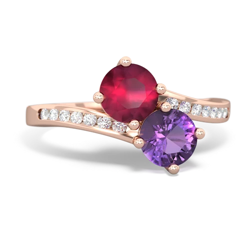 ruby-amethyst two stone channel ring